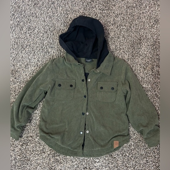 Little Bipsy Other - Little Bipsy Green Corduroy Hooded Button Snap 4-5T